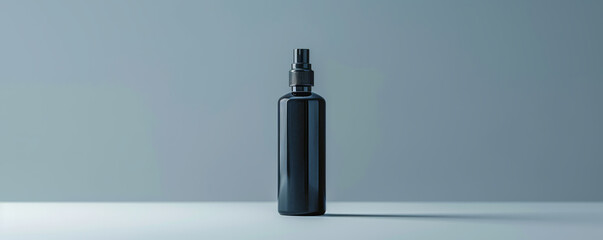 Fototapeta premium Sleek black bottle with modern design, perfect for skincare products. This minimalist container adds elegance to any shelf or vanity, ideal for sunscreen or other liquids
