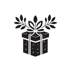 Isolated Gift Box with Ribbon Silhouette Vector Illustration.
