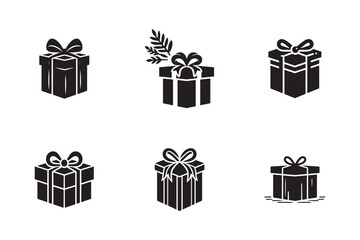 Gift Box Silhouette Vector. Ribboned Box on White.