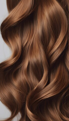 Fototapeta premium A detailed background of flowing, wavy hair in brown tones. The focus is on the textured and patterned waves that make up the hairstyle.