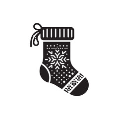 Christmas Stocking Icon. Vector Silhouette on White Background.