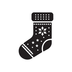 Festive Christmas Stocking Silhouette Vector, White Background.