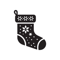 Festive Christmas Stocking Silhouette Vector, White Background.