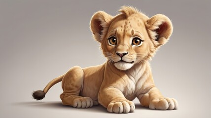 Cartoon lion cub, small and cute, on a clean white background.
