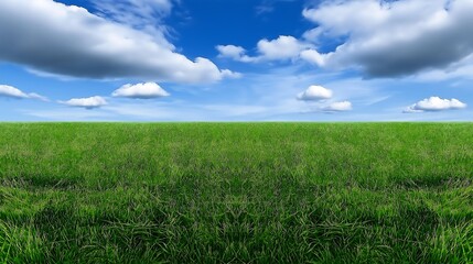 Obraz premium Wide grass field and horizon: An expansive grass field stretching to an open horizon