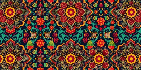 Seamless pattern of intricate Korean traditional ornaments in brilliant colors, design, decorative, vibrant