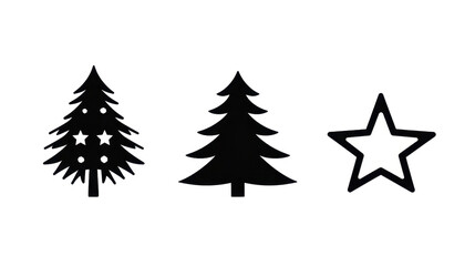 Obraz premium Black and White Christmas Tree and Star Icons