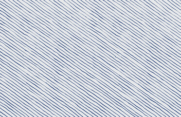 Simple diagonal stripe brush line, hand drawn ink, wood carving, woodcut, engraving style in white and indigo blue, calm abstract background for stationary, packaging, textile and gift wrapping paper