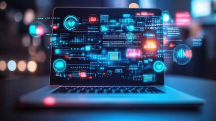 Obraz premium Futuristic Technology Interface on Laptop Screen
