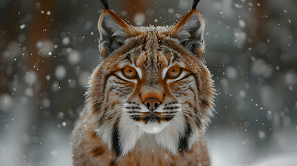 Obraz premium Wild Lynx Closeup In Winter Snow Realistic Image