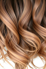 Naklejka premium Close-up of wavy, highlighted hair with shades of blonde and brown.