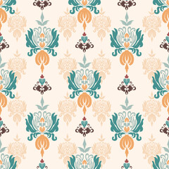 vector, Victorian Damask Pattern, Pastel Cream,blue,Vintage style Luxury, Seamless, Oriental Ethnic, Traditional, Aztec Abstract, Design for Surface, Fabric, Clothing, Textiles and Decor.