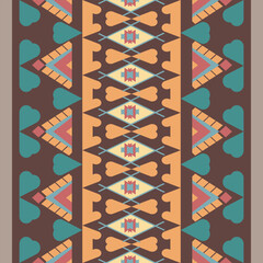 Geometric Ornamental Pattern,Navajo Ethnic, Vector, Brown Background, For Wallpaper, Carpets and Fabrics, Tribal, Native and Handicraft Cultures, With Textiles and Home Decor.