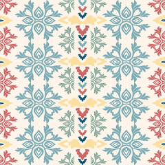 vector seamless ikat pattern, pastel green yellow luxury ethnic oriental, indian traditional aztec style abstract, design for surface, fabric, clothing, textile , Silk, Scarf, Carpet and decor.