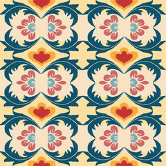 Ethnic Ikat Pattern, Seamless, Vector Illustration, Traditional Tribal Embroidery, African, Indian, Design for Wrapping, Silk, Scarf, Wallpaper, Textile, Carpet, Texture, etc.