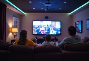 Family Enjoying Movie Night at Home