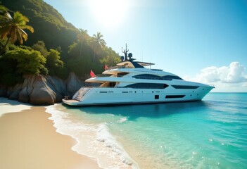 Luxurious Yacht on Serene Beach at Sunrise