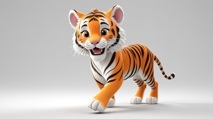 Fototapeta premium Cute 3D little tiger cartoon, isolated on white background.