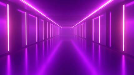 Fototapeta premium Purple Neon Lights Corridor Blank Background with Copy Space for Design Projects