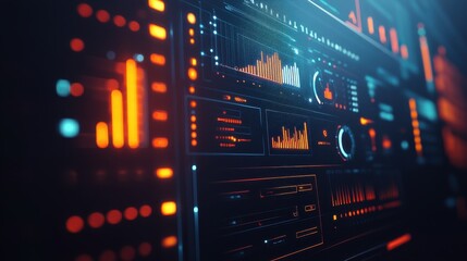 Obraz premium Futuristic Data Visualization Dashboard with Colorful Infographics and Graphs