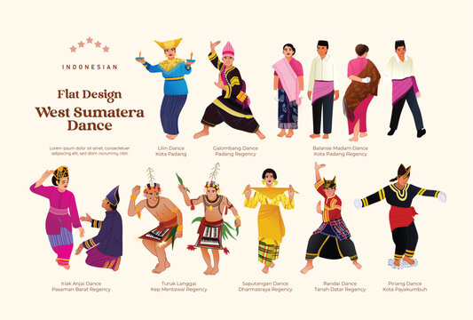 Isolated Indonesian West Sumatera flat design dancer illustration
