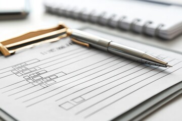 Artistic 3D visualization of an evaluation form on a clipboard, ready to fill.