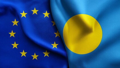 パラオの国旗と欧州旗。(Palau flag and Europe flag.)
