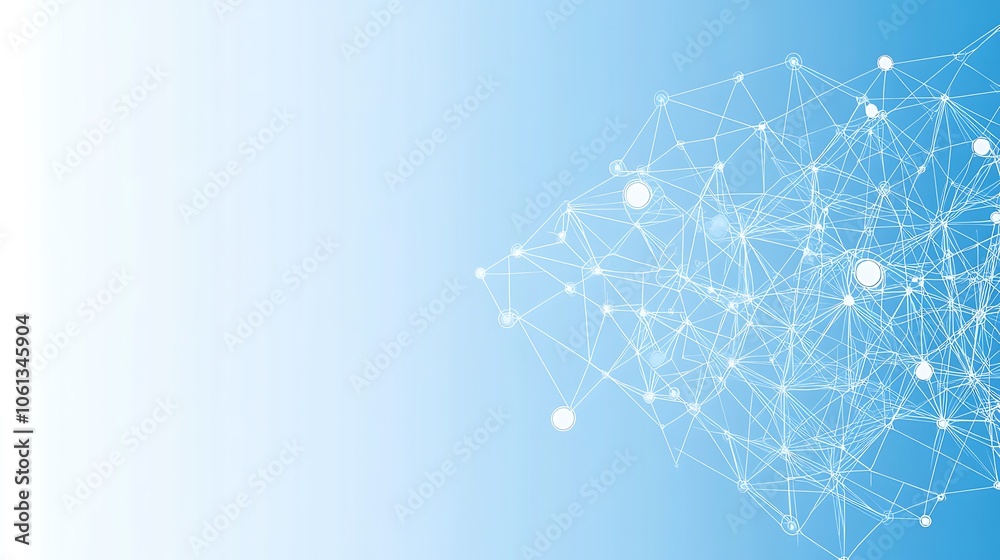 Poster abstract blue background with network design minimalist white background with space for text