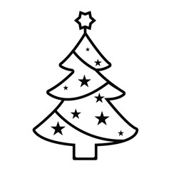 Christmas tree icon, vector, silhouette. black Christmas tree line and star icon. vector illustration. 