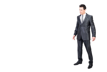 Alluring man with elegant suit. White background.