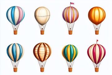 Obraz premium A collection of colorful hot air balloons with various patterns, perfect for travel-themed designs.