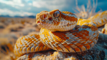 Fototapeta premium Close-Up of a Yellow and Orange Snake Illustration