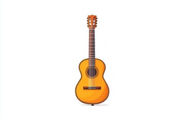 Obraz premium A vibrant acoustic guitar on a white isolated background, showcasing its rich color and detailed craftsmanship.