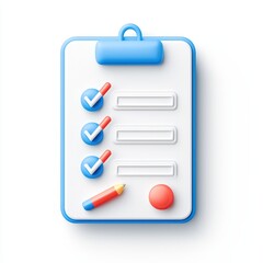 Fototapeta premium Colorful checklist with marks and pencil on a white background.