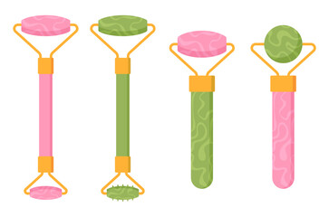 Roller face lifting skin care stone gua sha clipart flat illustration