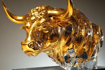 Golden bull head shining representing wealth and success