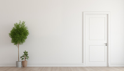 White Door with Plants in Minimalist Interior Design