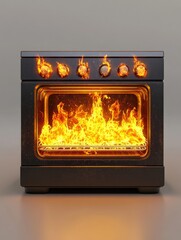Stove with Flames Burning Inside