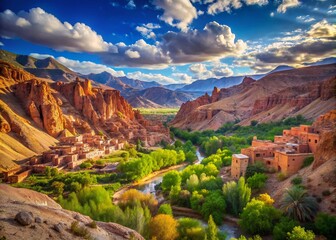 Breathtaking Panoramic View of Dades Canyon and Ouazazate City, Morocco - Majestic Landscapes, Natural Wonders, and Vibrant Desert Scenery