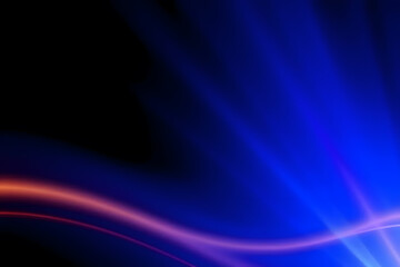 A vibrant abstract background featuring smooth flowing lines in shades of blue and orange, creating a dynamic and energetic atmosphere. The design is suitable for technology or creative themes.