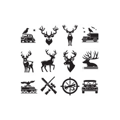 Naklejka premium Deer icon set black and white
