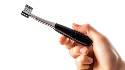 A Hand Holding a Black and Silver Electric Toothbrush