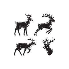 Deer icon set black and white