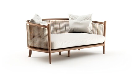 Furniture placed on a white background creates an elegant and inviting space. A harmonious display of home furnishings that inspires interior design.