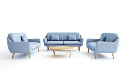 Obraz premium Furniture placed on a white background creates an elegant and inviting space. A harmonious display of home furnishings that inspires interior design.