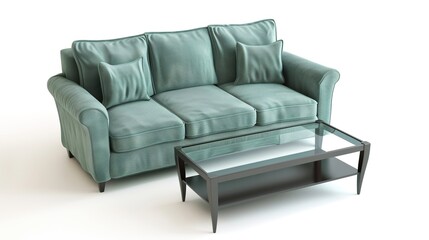 Furniture placed on a white background creates an elegant and inviting space. A harmonious display of home furnishings that inspires interior design.