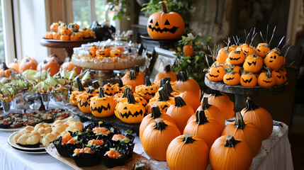 A delightful Halloween party with pumpkin-themed snacks.