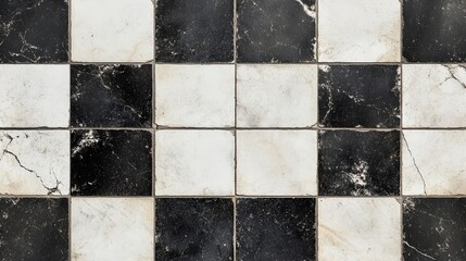 Worn black and white checkerboard tile pattern texture