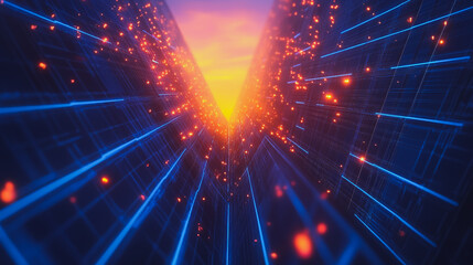 Fototapeta premium Smart digital city with connection cyber security network reciprocity over the cityscape . future smart wireless digital city and social media networking systems that connects people within the city