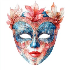 Watercolor mask with soft blending of colors and delicate details, isolated on white.